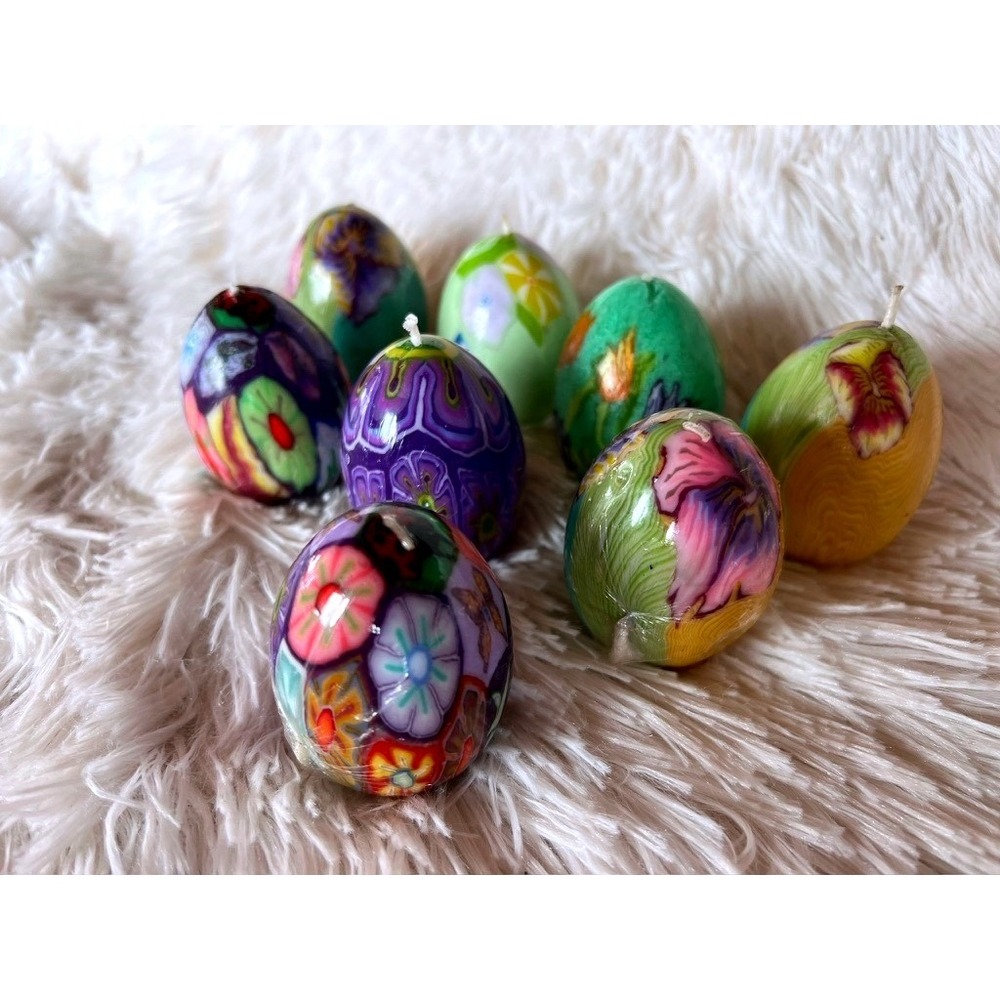Egg Millefiori Candles 2" Floral Bright Table Scape Set of 8 Easter Spring